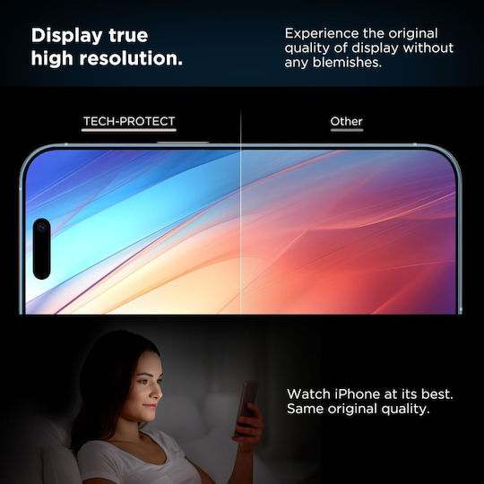 Tech-Protect Quick Set Spy+ Gehärtetes Glas 2Stück Schwarz (iPhone 15 Pro)