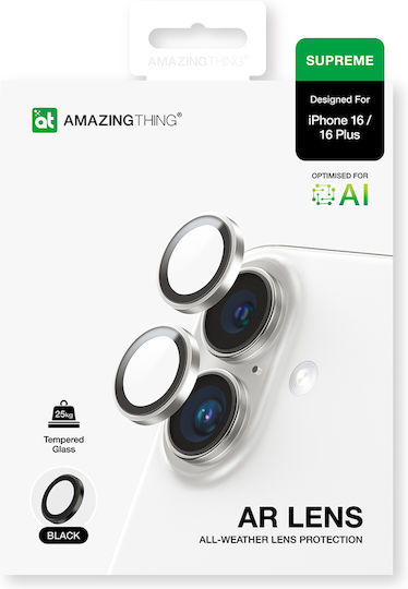 Amazingthing Ar Aluminum 2 Lens Glass Camera Lens Frame Iphone 16 16 Plus Black Ip16cam2bkgla