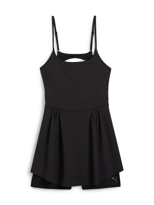 Summer Mini Athletic Dress with Spaghetti Straps Black