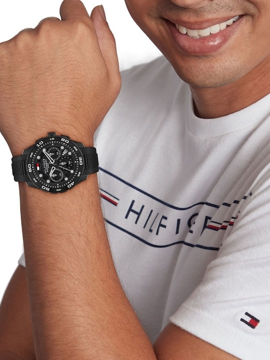 Tommy Hilfiger Thregatta Ανδρικό Ρολόι 44mm Χρονογράφος Μπαταρίας με Μαύρο Μεταλλικό Μπρασελέ