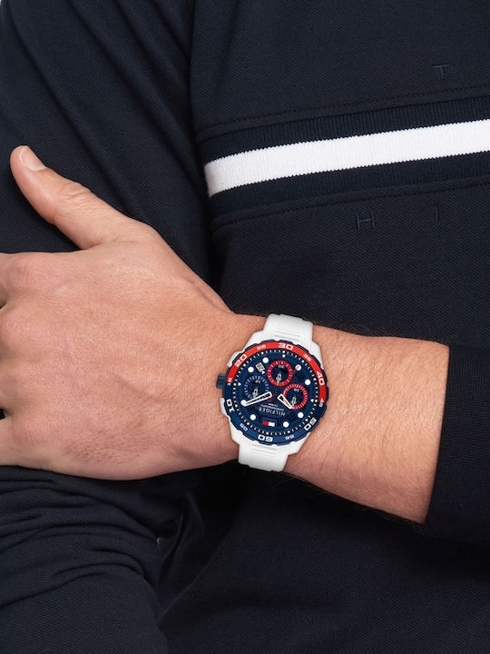 Tommy Hilfiger Thregatta Men's Watch 44mm Chronograph Battery with White Metal Bracelet
