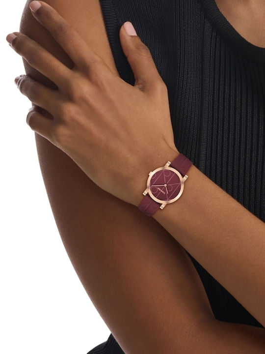 Calvin Klein Monogram Ceas de Damă cu Burgundy Brățară Metalică