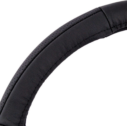 Autoline Car Steering Wheel Cover with Diameter 38cm Leather Black with Black Stitching
