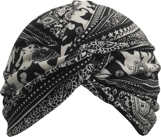 Women's Turban Black and White Paisley Brims Trims