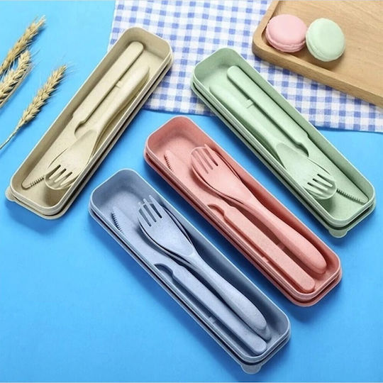 Besteckset mit Etui Grün H3x22x6cm 4-teilig