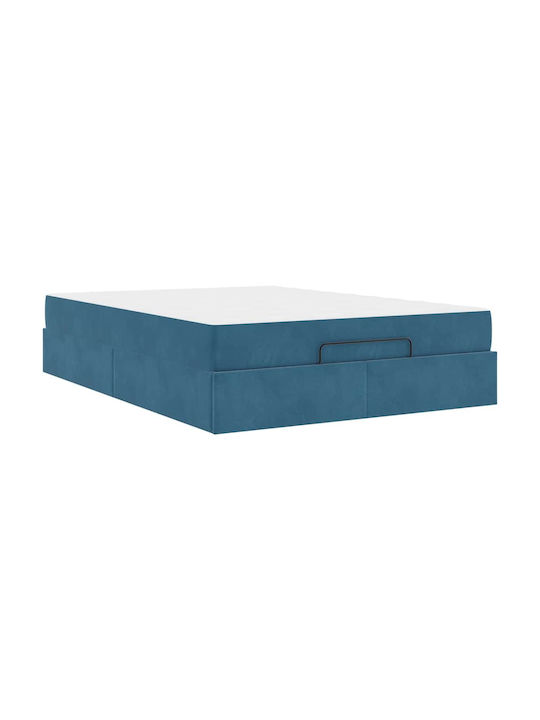 Doppelbett Mit Samt Blau Mit Matratze 160x200cm