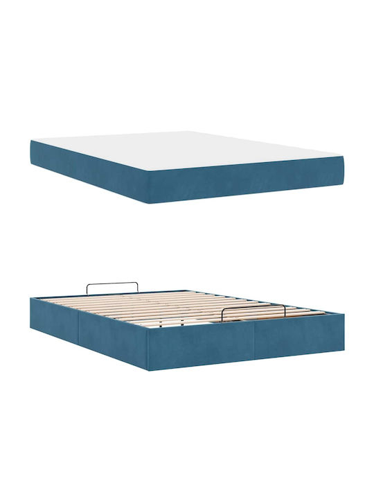 Doppelbett Mit Samt Blau Mit Matratze 160x200cm