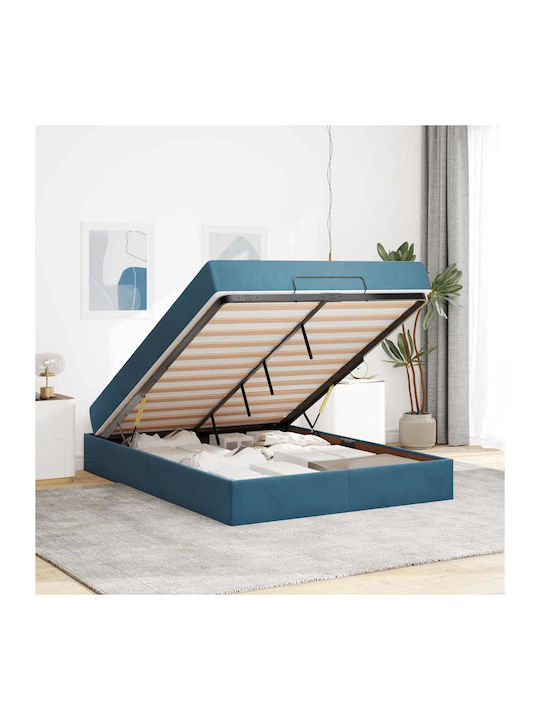 Doppelbett Mit Samt Blau Mit Matratze 160x200cm