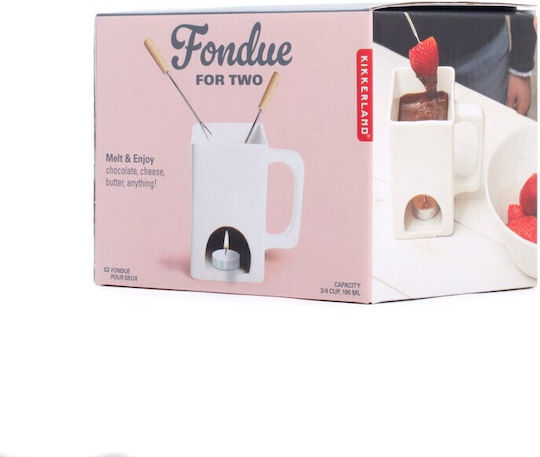 Kikkerland Fondue Pot With Tea Light Made of White Porcelain 5cm