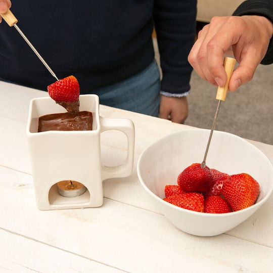 Kikkerland Fondue Pot With Tea Light Made of White Porcelain 5cm