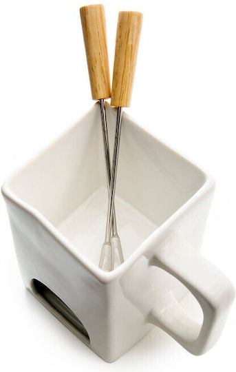 Kikkerland Fondue Pot With Tea Light Made of White Porcelain 5cm