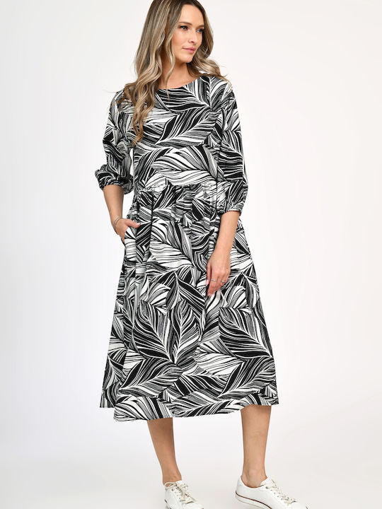 Sommer Midi Damenkleid Leafy Schwarz