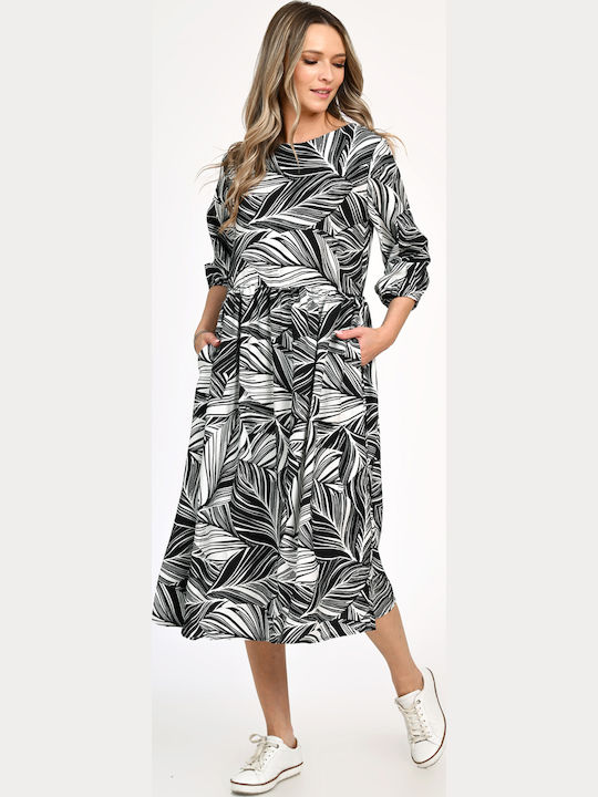Sommer Midi Damenkleid Leafy Schwarz