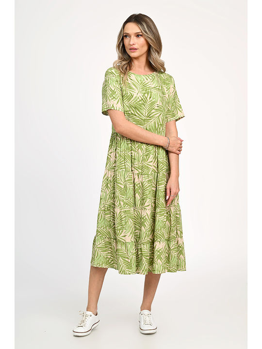 Summer Midi Dress Wrap with Ruffles Leafy Green