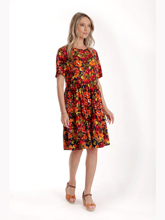 Rochii De Vară Pentru Femei Midi Rochie Cu Volane Roșu Cu Imprimeu Multicolor