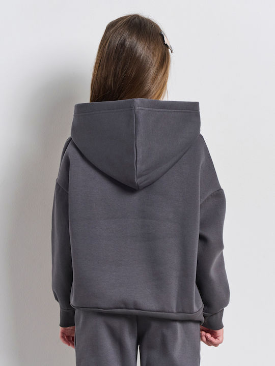 Fleece Παιδικό Φούτερ με Κουκούλα και Τσέπες Γκρι