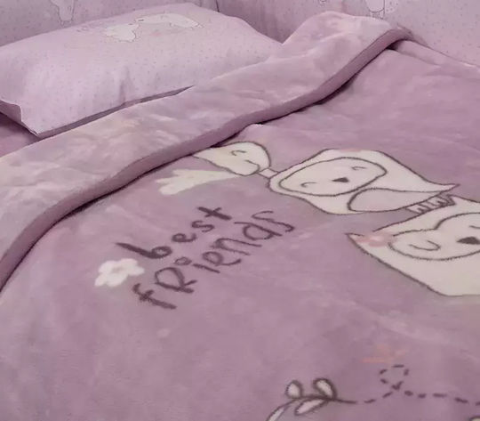 Nef-Nef Homeware Blanket Cot Best Friends Velvet Lilac 100x140cm