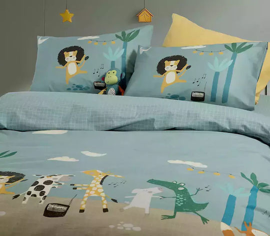 Nef-Nef Homeware Σετ Σεντόνια Μονά Βαμβακερά Wild Dance Μπλε 170x260cm 3τμχ