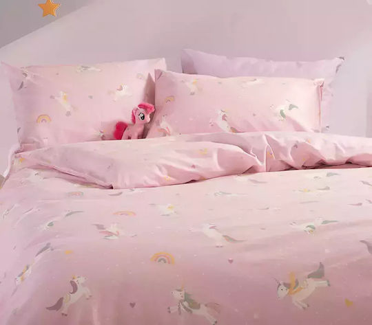 Nef-Nef Homeware Sheet Set Single Cotton Unicorns Style Pink 170x260cm 3pcs