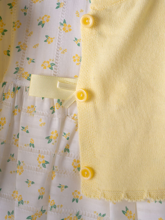 Set Kinderkleider Langärmlig Blumen Set mit Mantel Gelb