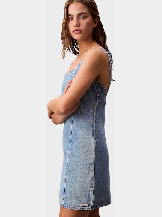 Summer Mini Denim Dress Light Aged Denim