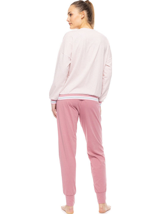 Pink Label Χειμερινό Γυναικείο Σετ Πιτζάμας Βαμβακερό Petit Rose