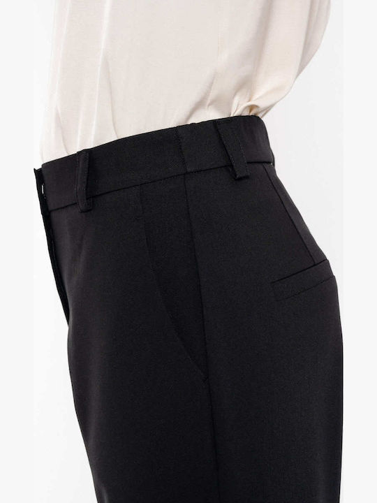 Damen Hoch tailliert Stoff Hose Black