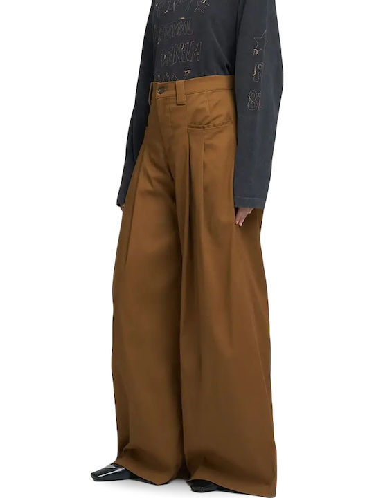 Damen Hoch tailliert Stoff Hose Brown