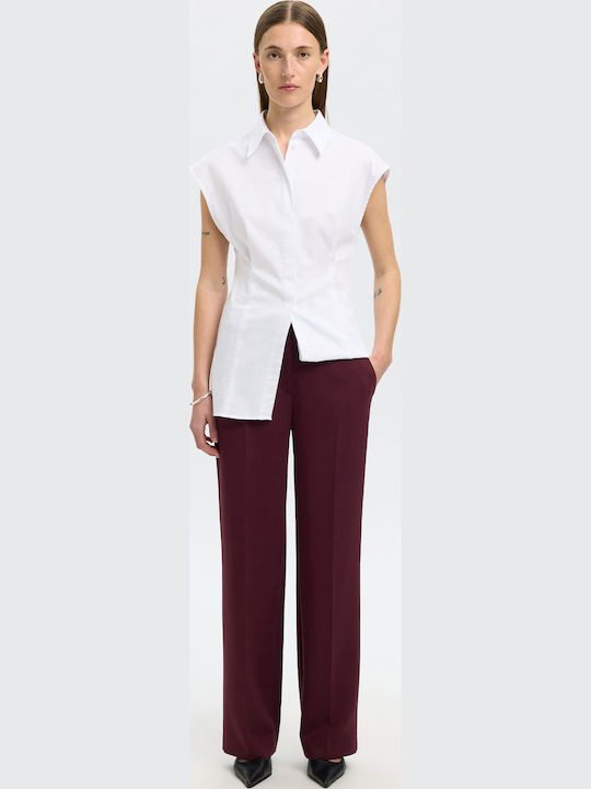 Mid Waist Dama Tesatura Pantaloni cu Croială Largă Bordeaux