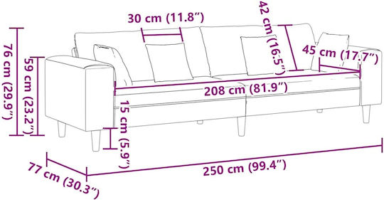 Four Seater Couch Dark Grey 250x77x76 cm