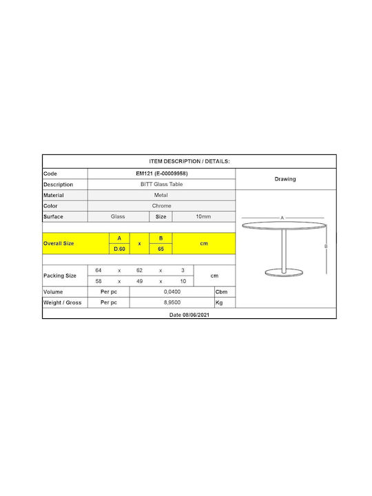 Rundes Beistelltisch Bitt Glas Transparent M60xL60xH65cm EM121