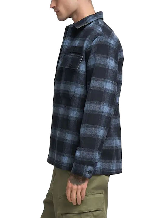 Μακρυμάνικo Overshirt σε Κανονική Γραμμή Καρό Μπλε