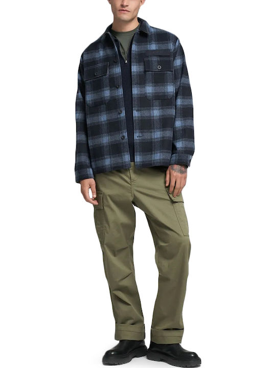 Μακρυμάνικo Overshirt σε Κανονική Γραμμή Καρό Μπλε