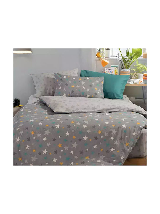 Nef-Nef Homeware Stars Above Set Kids Duvet Cover Single with Pillowcase Cotton Gray 160x240cm