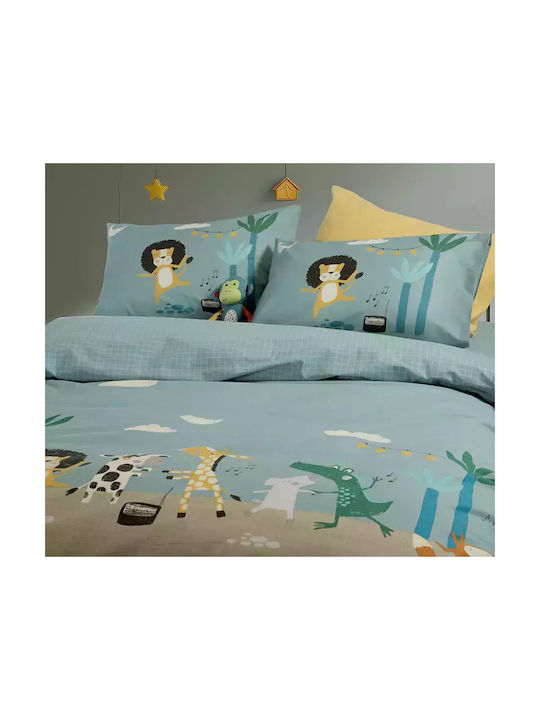 Nef-Nef Homeware Wild Dance Set Kids Duvet Cover Single with Pillowcase Cotton Blue 160x240cm