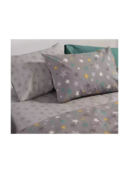 Nef-Nef Homeware Stars Above Set Kids Duvet Cover Single with Pillowcase Cotton Gray 160x240cm