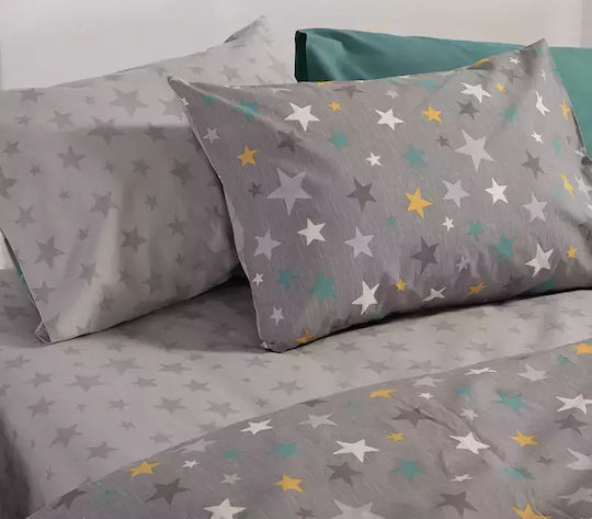 Nef-Nef Homeware Stars Above Set Kids Duvet Cover Single with Pillowcase Cotton Gray 160x240cm