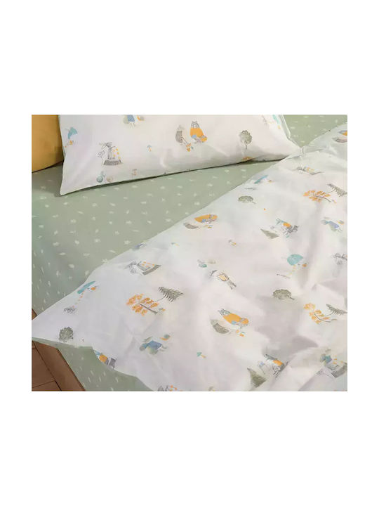 Nef-Nef Homeware Woodland Party Set Kids Duvet Cover Single with Pillowcase Cotton Ecru 160x240cm