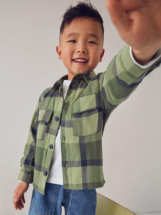 Kids Checked Shirt Long Sleeve Olive