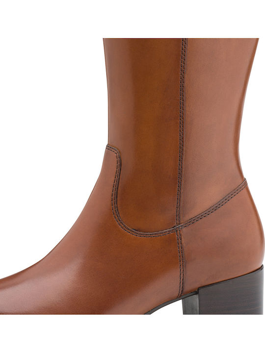Leather Medium Heel Women's Boots Tabac Brown