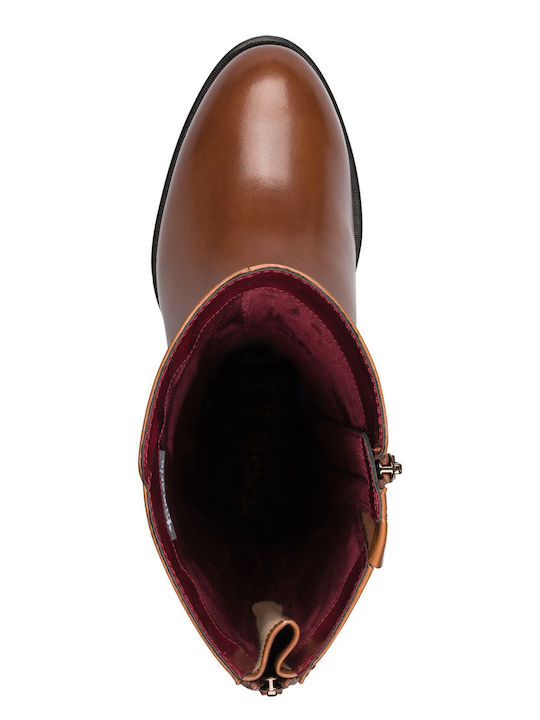 Leather Medium Heel Women's Boots Tabac Brown