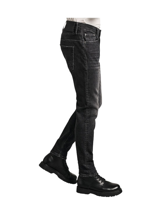 Simon Men's Elastic Jeans Pants with Slim Fit Black