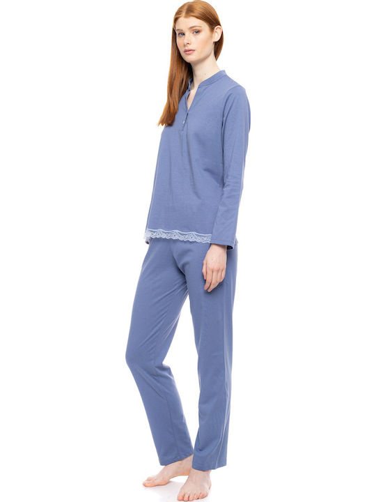 Pink Label Χειμερινό Γυναικείο Σετ Πιτζάμας Cosmos Blue Pink Label Χειμερινό Γυναικείο Σετ Πιτζάμας Cosmos Blue