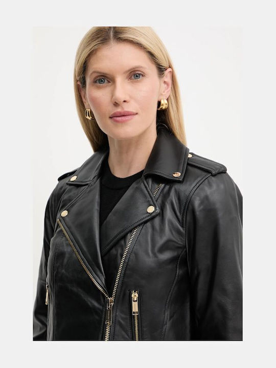 Women's Lifestyle Leather Jacket for Winter Black