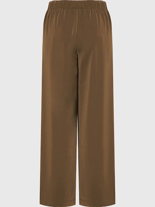 Women's High-waisted Fabric Trousers Brown