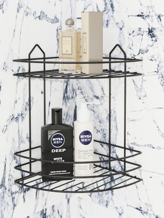 Viosarp Corner Wall Mounted Bathroom Shelf Metallic with 2 Shelves 20.5x20.5x29cm Black