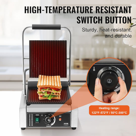 Vevor Commercial Sandwich Maker with Ribbed Top and Ribbed Bottom