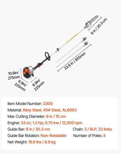 Vevor Vevor Garden Multi Tools Gasoline 2 in 1 Chainsaw Extension