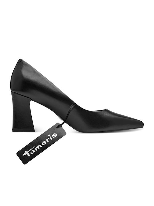 Leather Pointed Toe Black Medium Heels