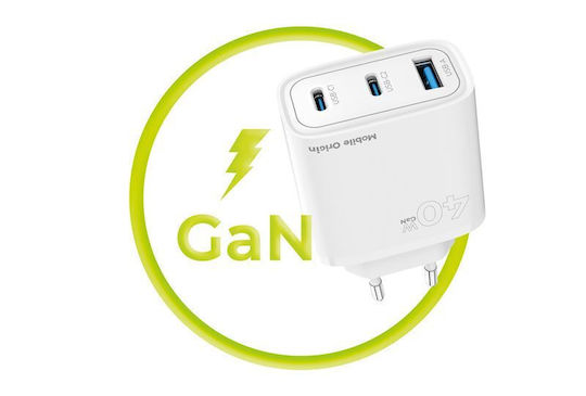 Mobile Origin Charger Without Cable GaN with USB-A Port and 2 USB-C Ports 40W Power Delivery Whites (MO13)